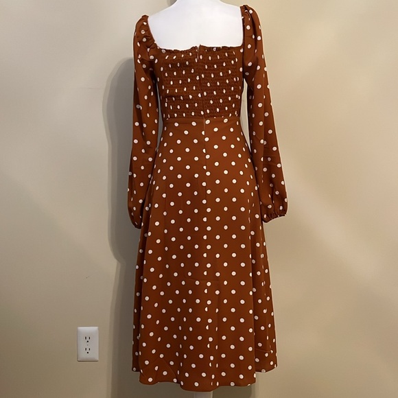 Polka Dot Midi Dress in Burnt Orange Small - Picture 8 of 16